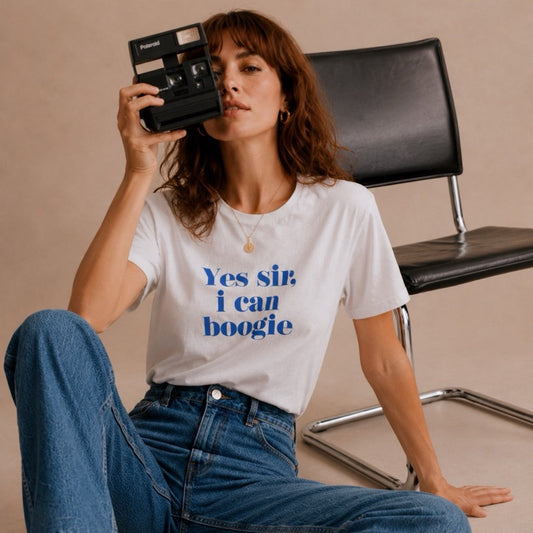 Yes Sir I Can Boogie Tee Scotland Blue