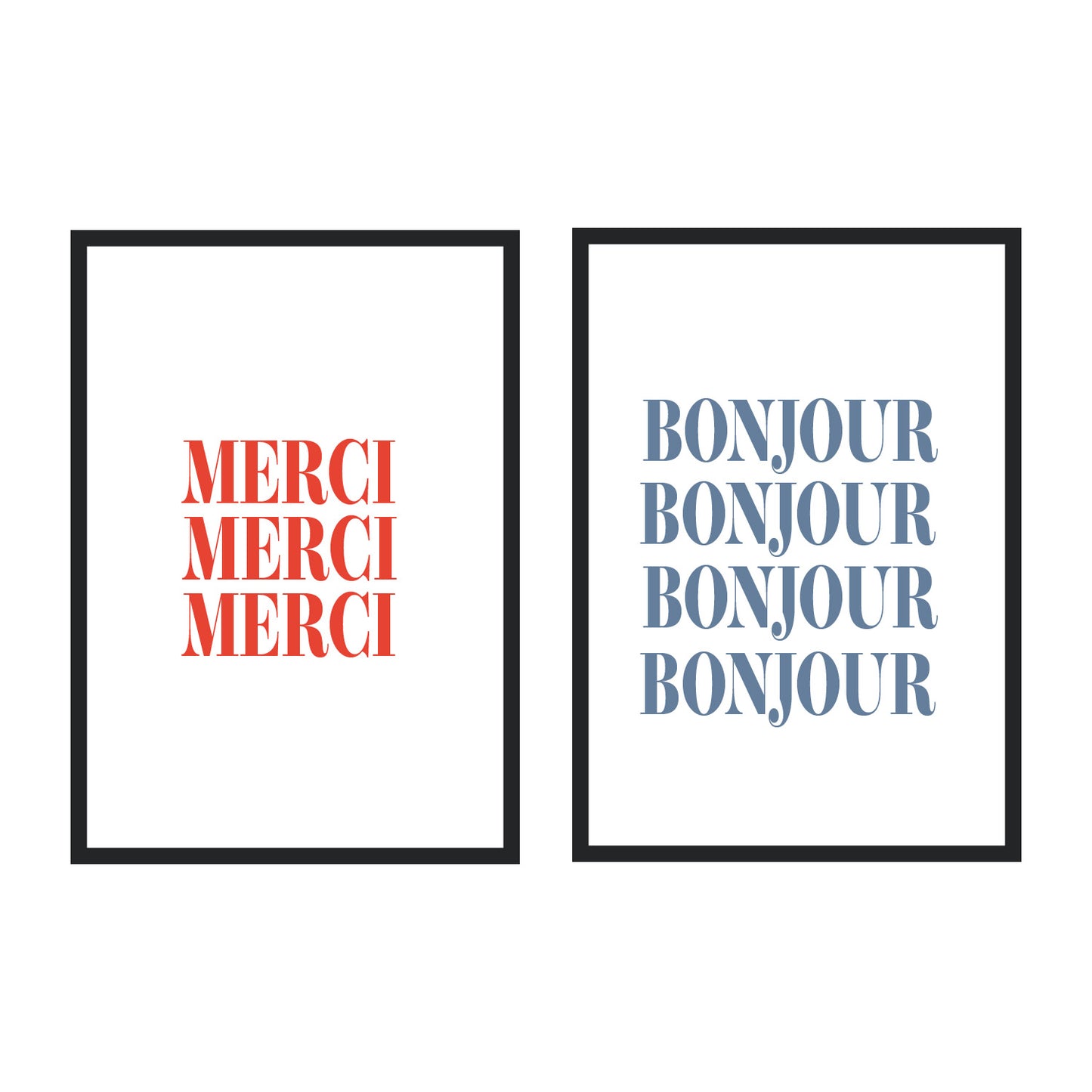 Bonjour And Merci French Retro Art Prints (Set of 2)