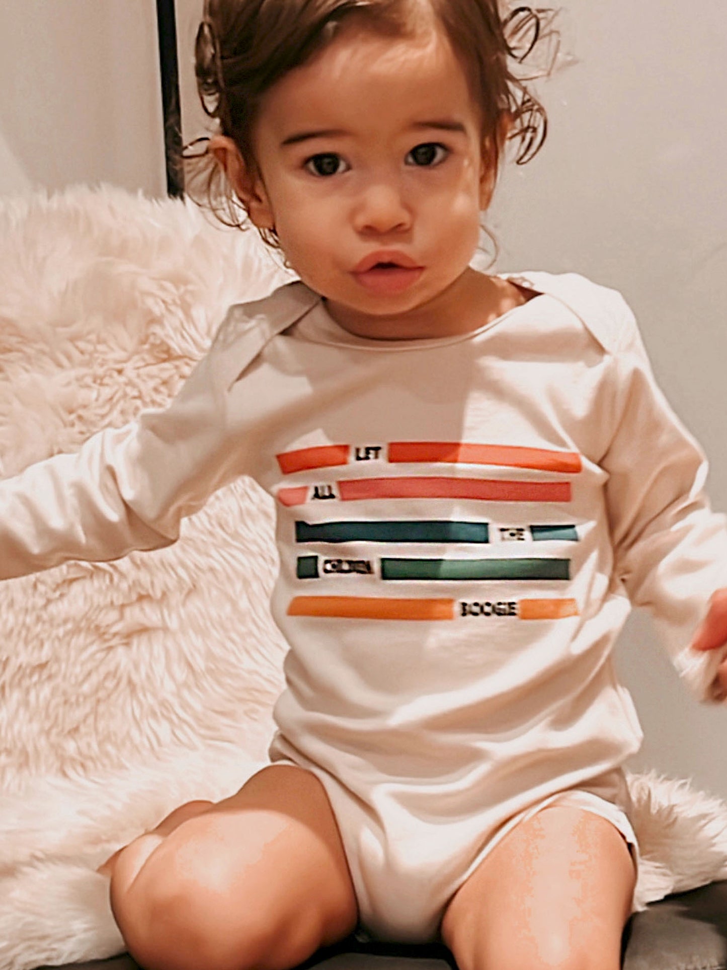 Fancubs Let all the children Boogie baby organic cotton long sleeve bodysuit