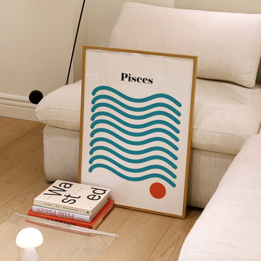 Pisces Zodiac Star Sign Giclée retro Art Print