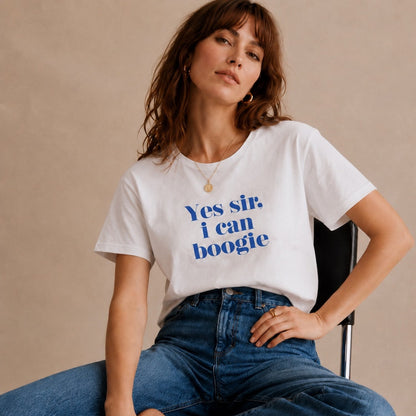 Yes Sir I Can Boogie Tee Scotland Blue