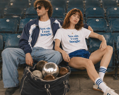 Yes Sir I Can Boogie Tee Scotland Blue