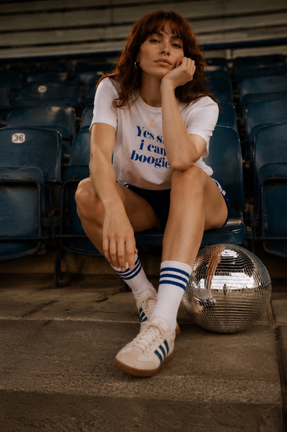 Yes Sir I Can Boogie Tee Scotland Blue