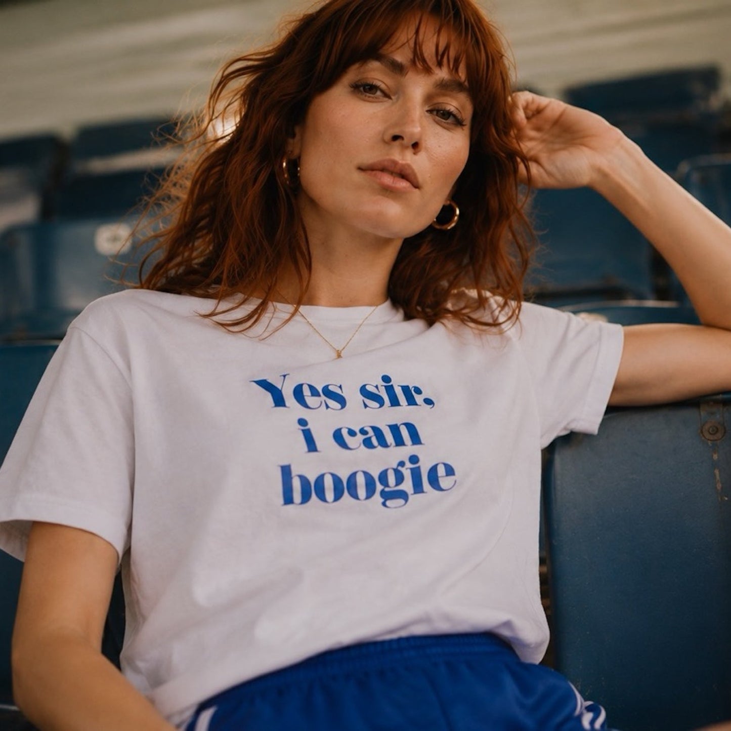 Yes Sir I Can Boogie Tee Scotland Blue