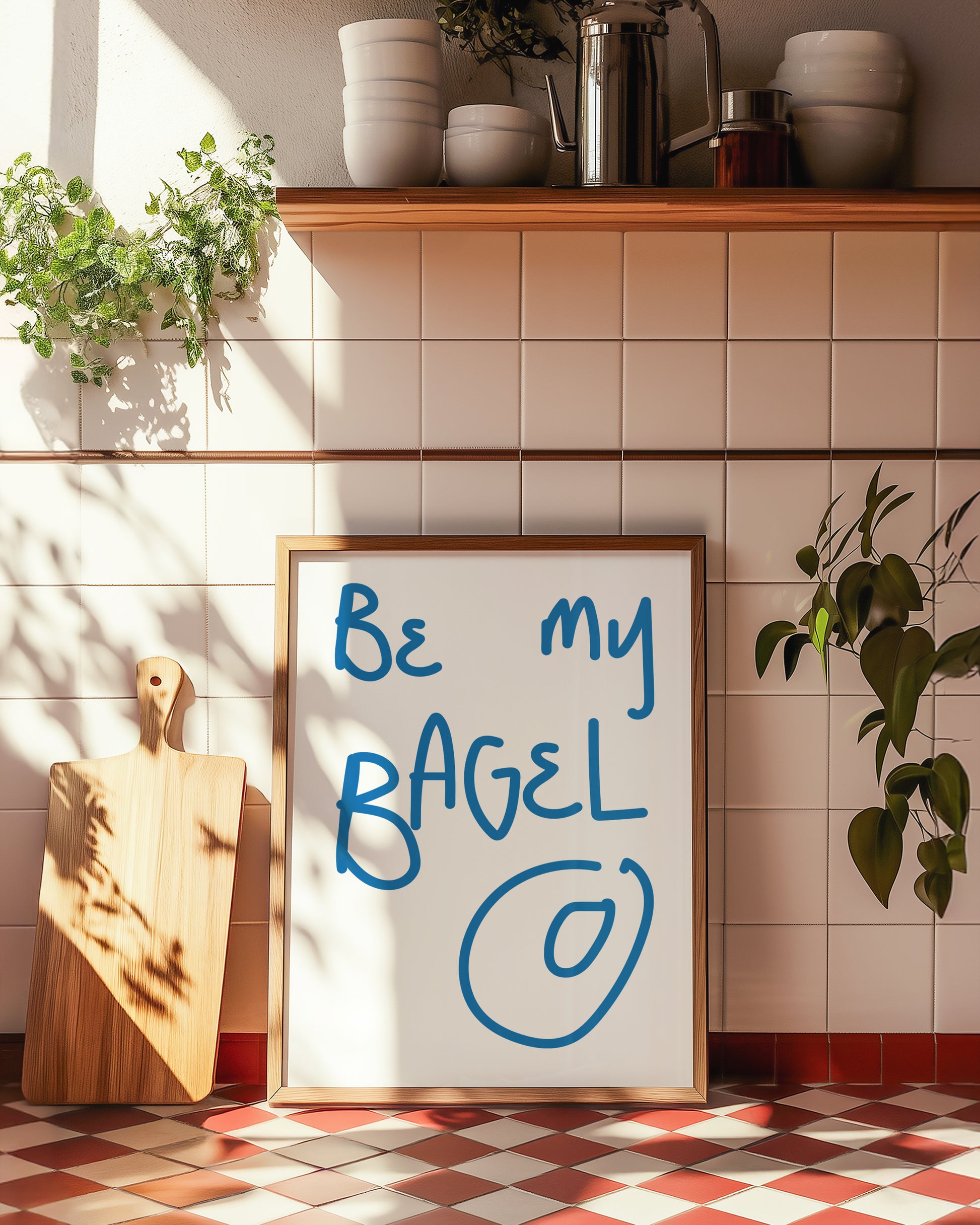 Retro bagel-inspired indie wall art print with playful typography and colourful vintage-inspired design.