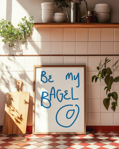Retro bagel-inspired indie wall art print with playful typography and colourful vintage-inspired design.