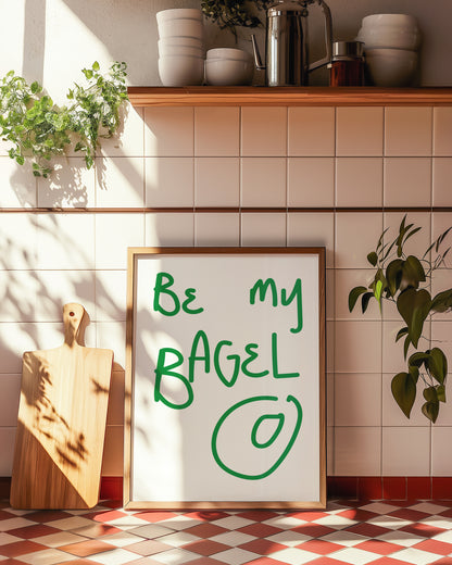 Retro bagel-inspired indie wall art print with playful typography and colourful vintage-inspired design.