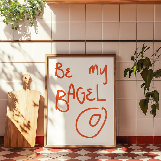 Retro bagel-inspired indie wall art print with playful typography and colourful vintage-inspired design.