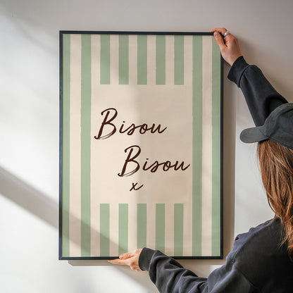 Bisou Bisou Striped French quote Giclée Art Print