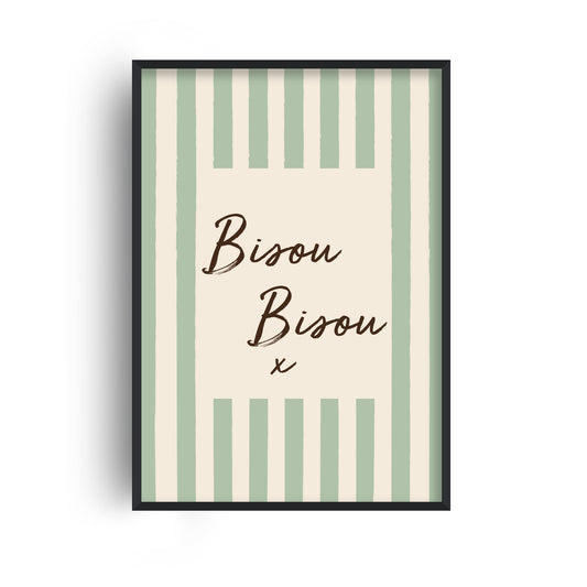 Bisou Bisou Striped French quote Giclée Art Print