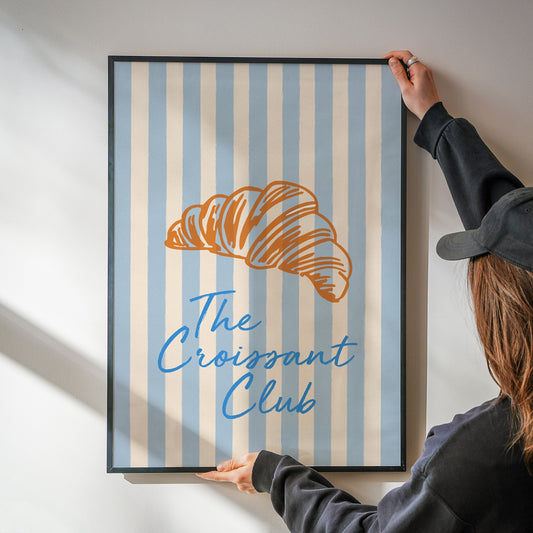 Croissant Club Blue Striped Retro Giclée Art Print