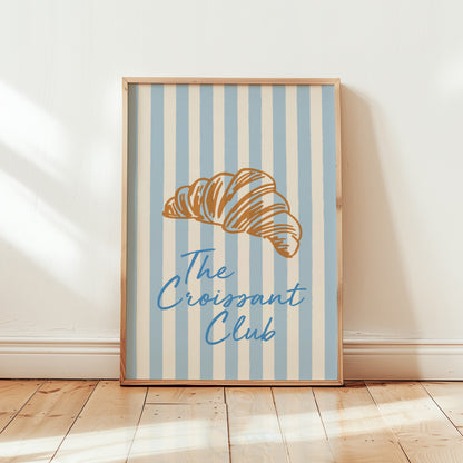 Croissant Club Blue Striped Retro Giclée Art Print
