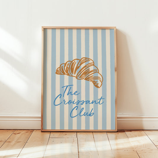 Croissant Club Blue Striped Retro Giclée Art Print
