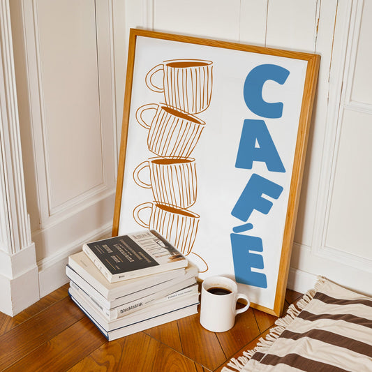 Cafe Striped Coffee Cup Retro Giclée Art Print