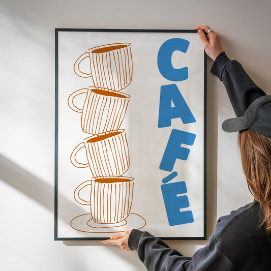 Cafe Striped Coffee Cup Retro Giclée Art Print