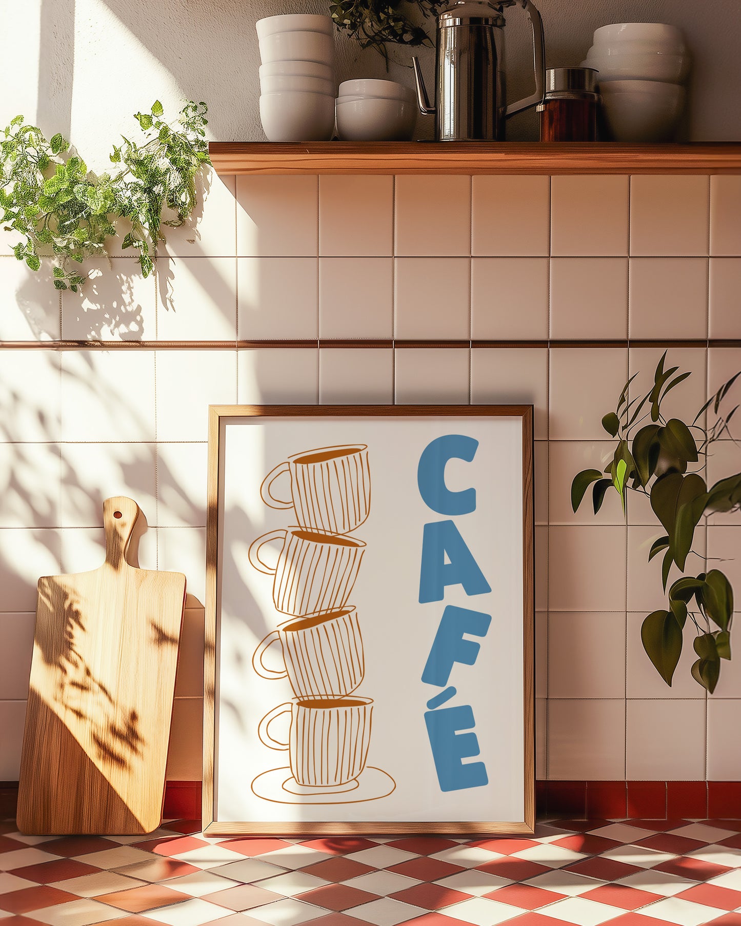 Cafe Striped Coffee Cup Retro Giclée Art Print