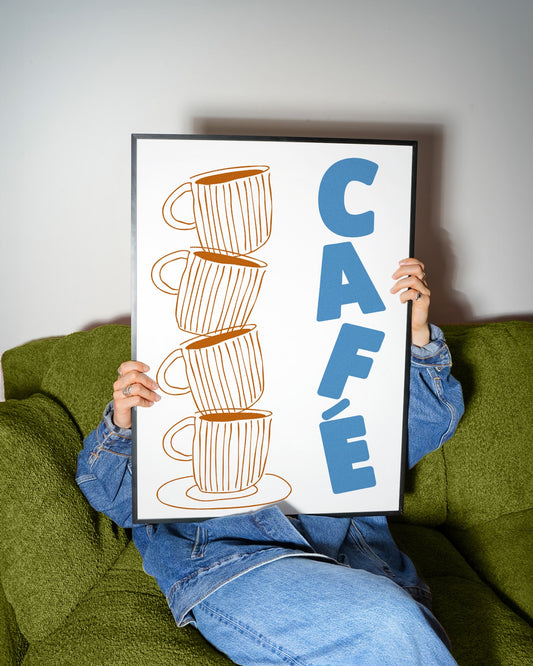 Cafe Striped Coffee Cup Retro Giclée Art Print