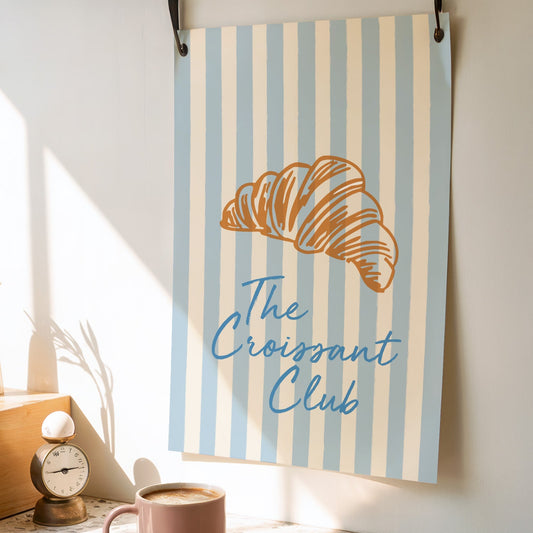 Croissant Club Blue Striped Retro Giclée Art Print