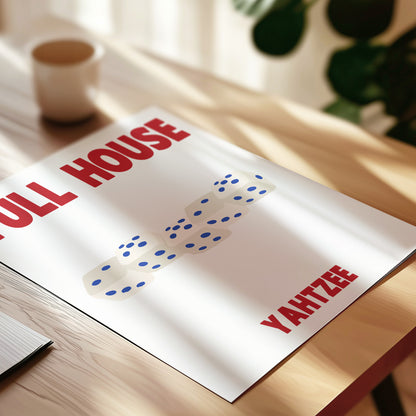 Full House Yahtzee Dice Retro Game  Giclée Art Print