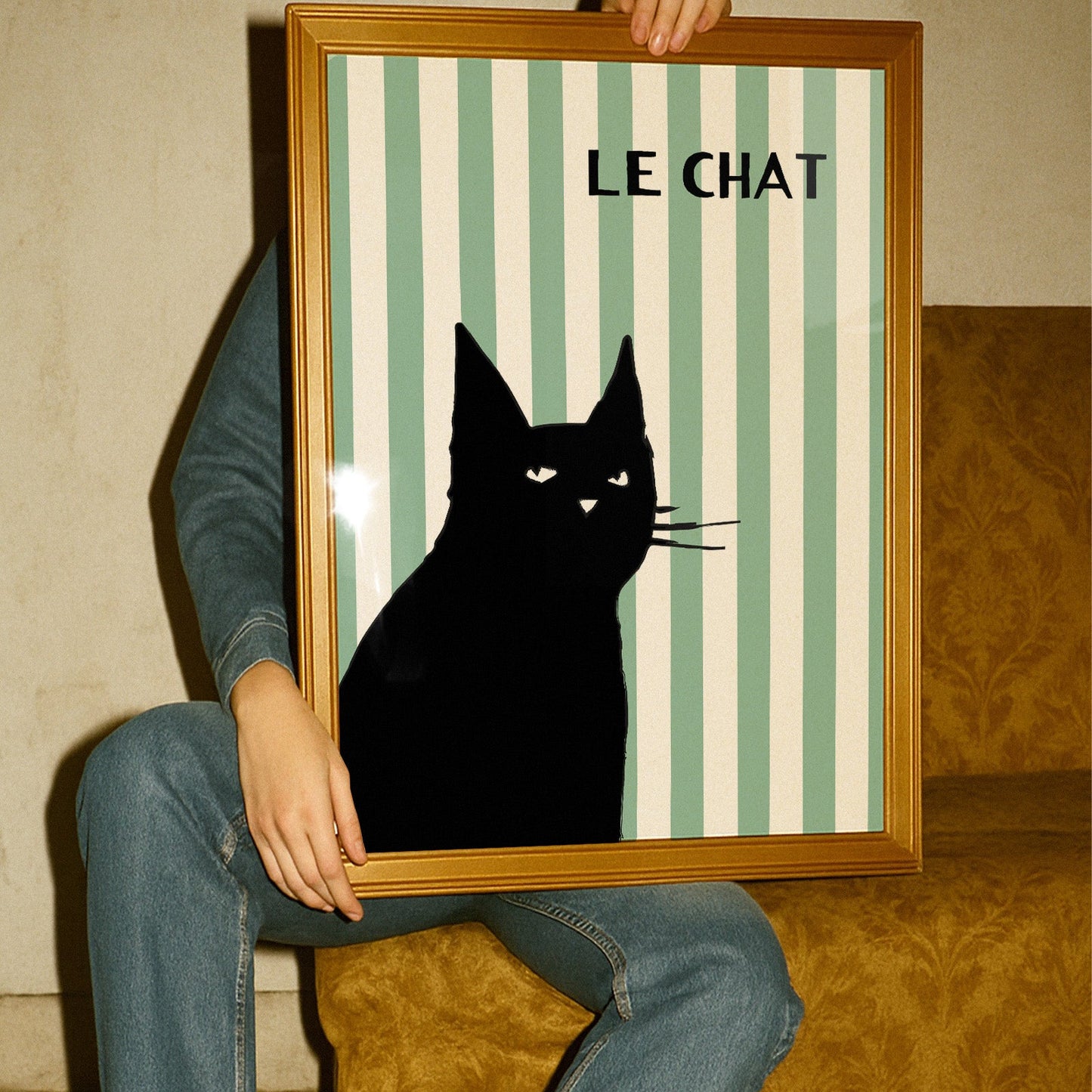 Le Chat (Cat) Striped Retro Giclée Art Print