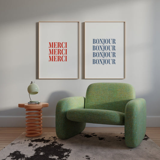 Bonjour And Merci French Giclée Art Print Set