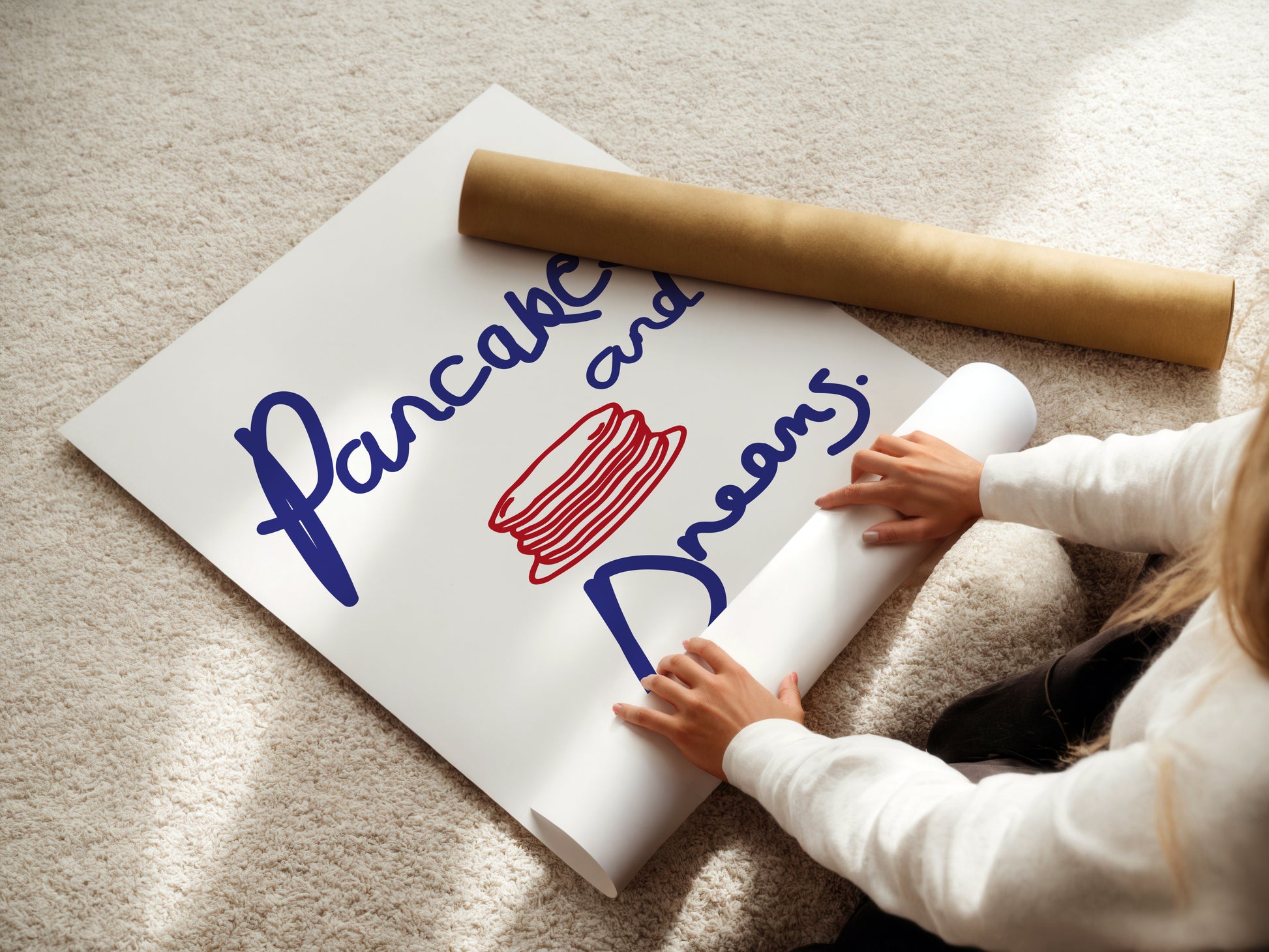 Retro pancake-inspired indie wall art print with playful vintage diner aesthetic and colourful typography.