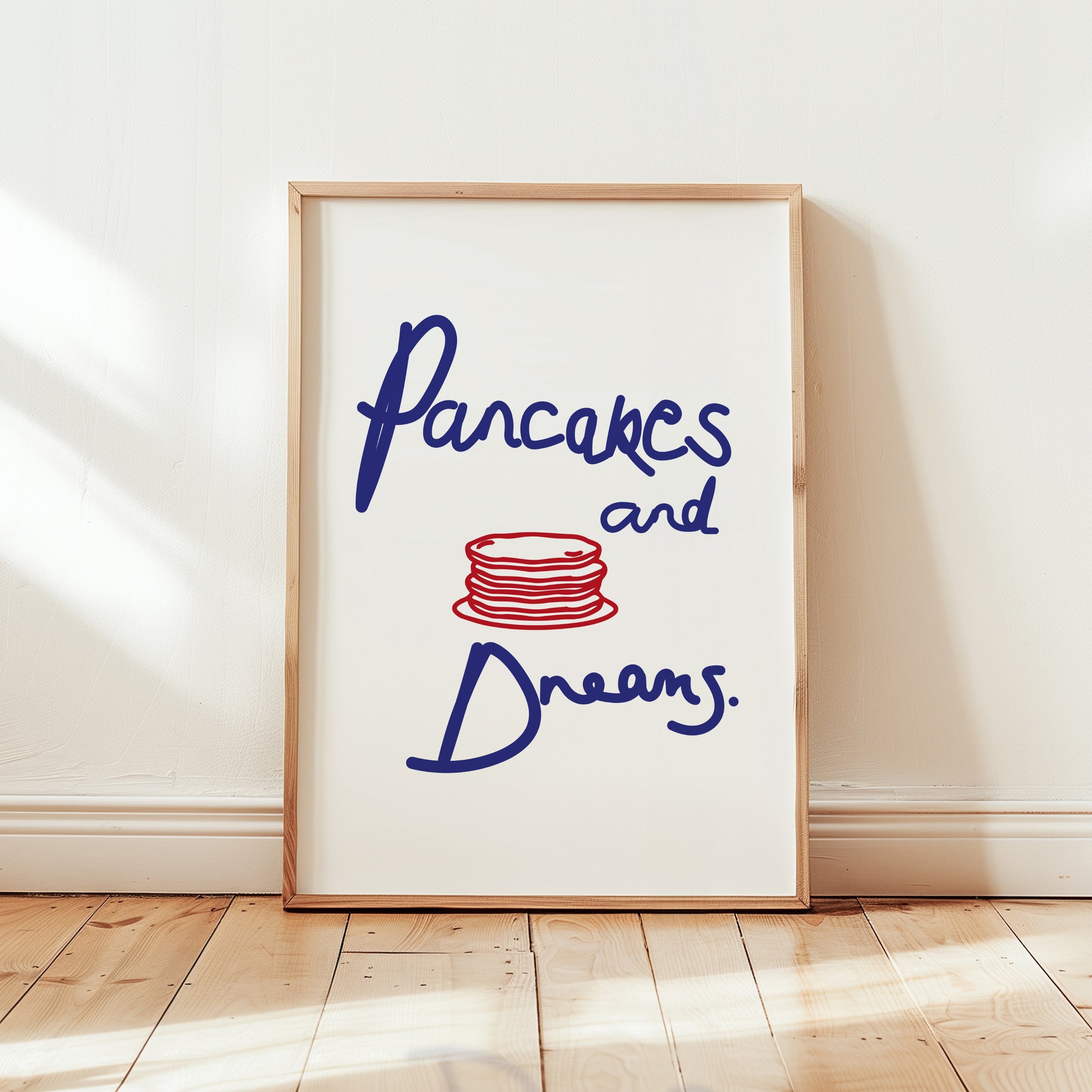 Retro pancake-inspired indie wall art print with playful vintage diner aesthetic and colourful typography.