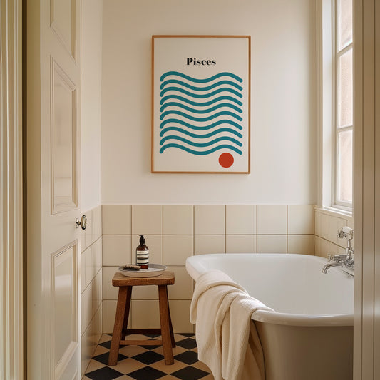 Pisces Zodiac Star Sign Giclée retro Art Print