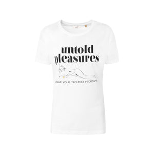 1960s muse Nico inspired illustrated graphic slogan t-shirt. Untold pleasures celebrates female empowerment and 60s style icons who made a statement. Made from organic cotton. Support Sustainable fashion